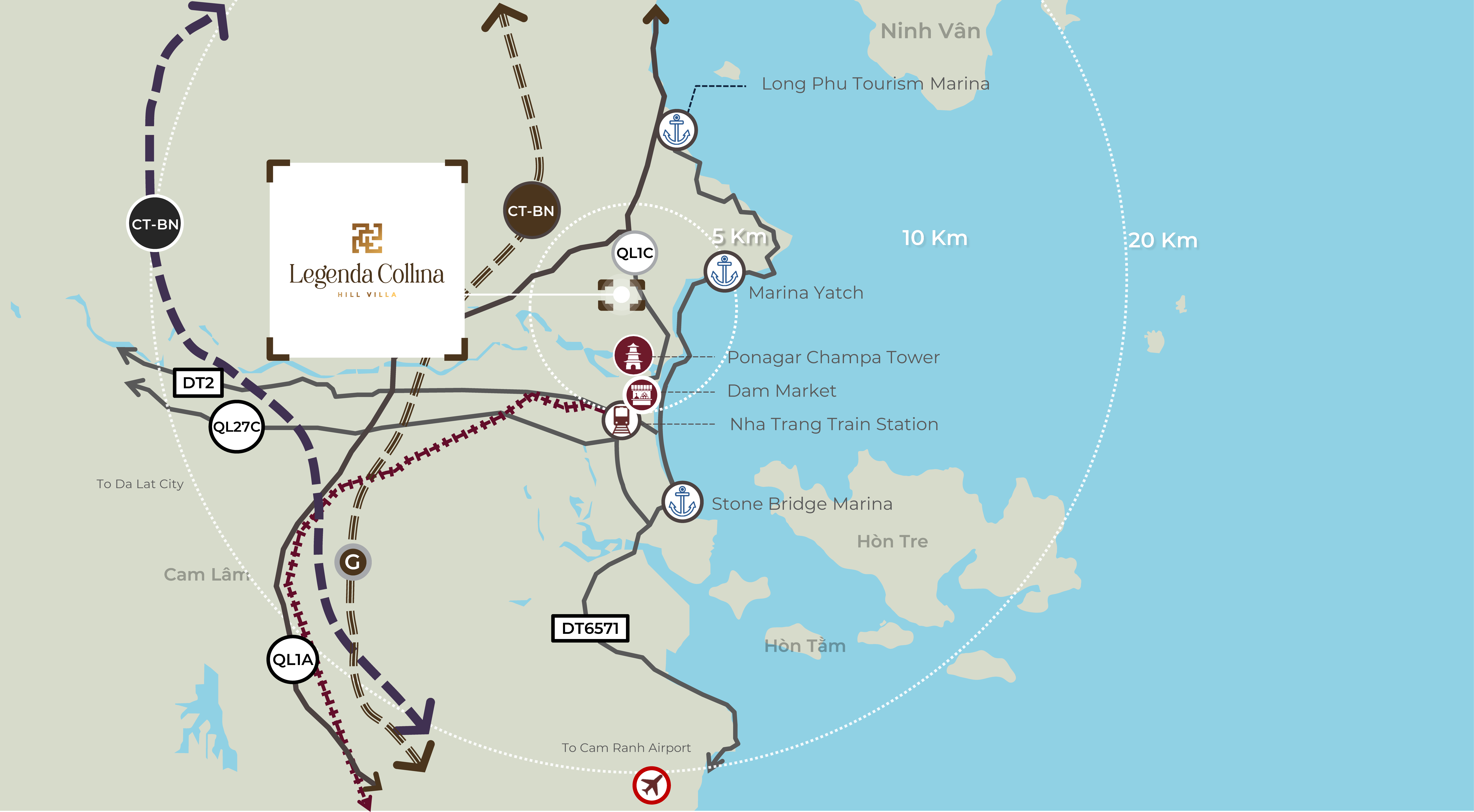 Map showing Legenda Collina location and nearby landmarks in Nha Trang