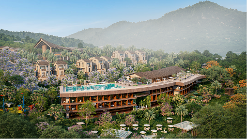 Resort overview with pool